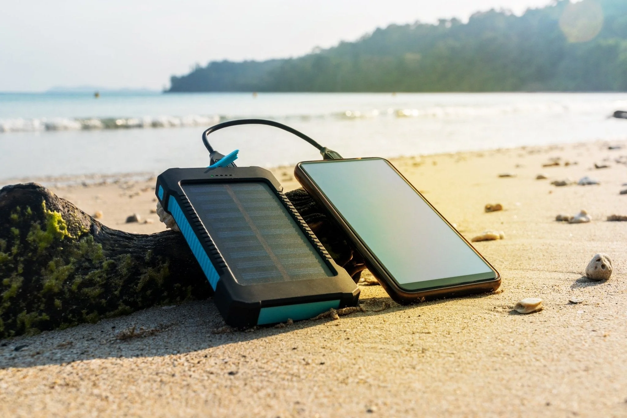 portable solar power bank charging phone